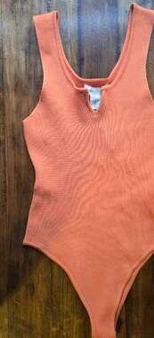 NWT Happily Grey Orange Ribbed Sleeveless Scoop Neck Tank Bodysuit Size L
